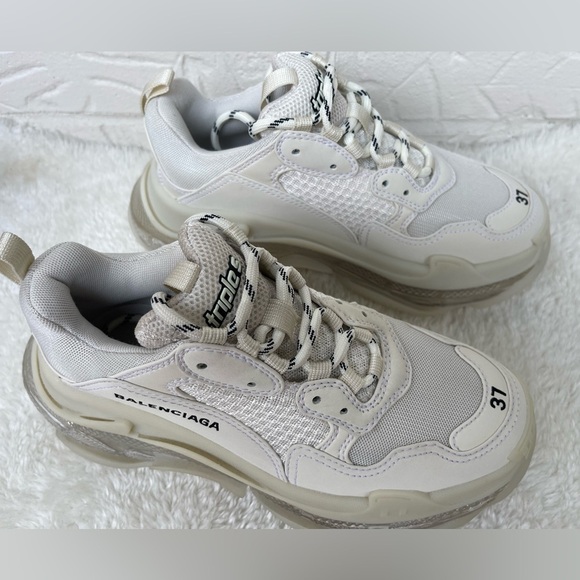 Balenciaga Triple S Platform Eggshell Sneakers Size 37 - Picture 2 of 15